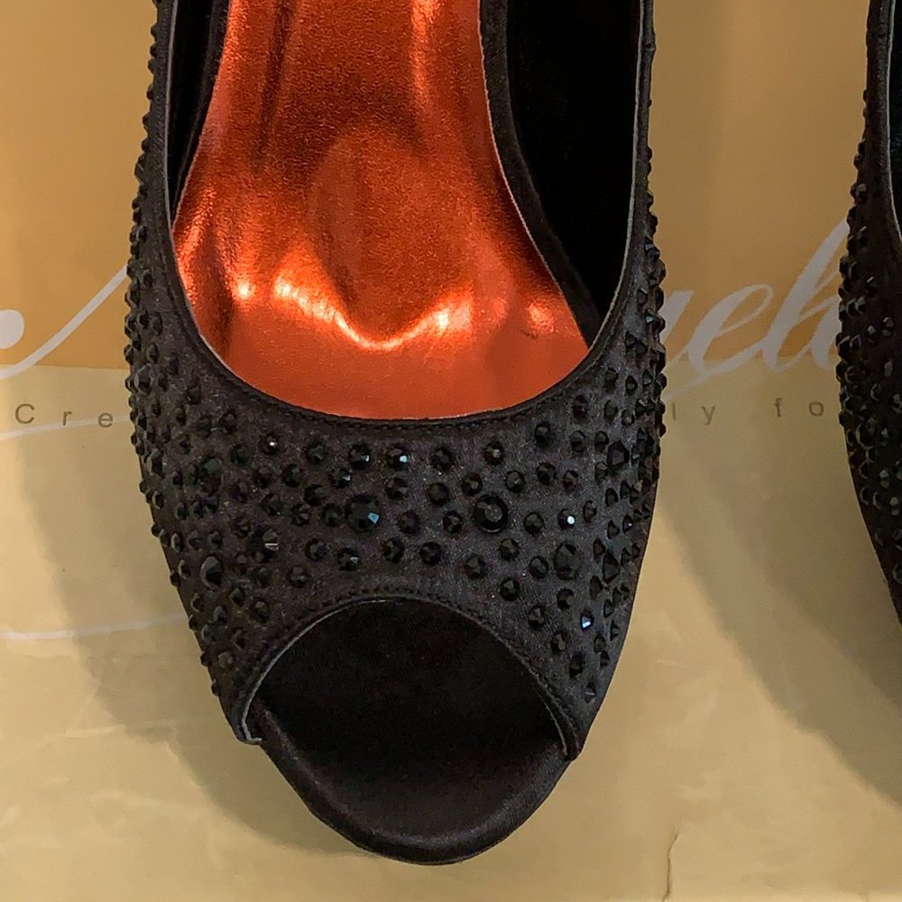 Michaelangelo Peyton Black Sparkle Platform Stiletto Heels Peep Toe Pumps Sz 8.5 - Picture 3 of 10